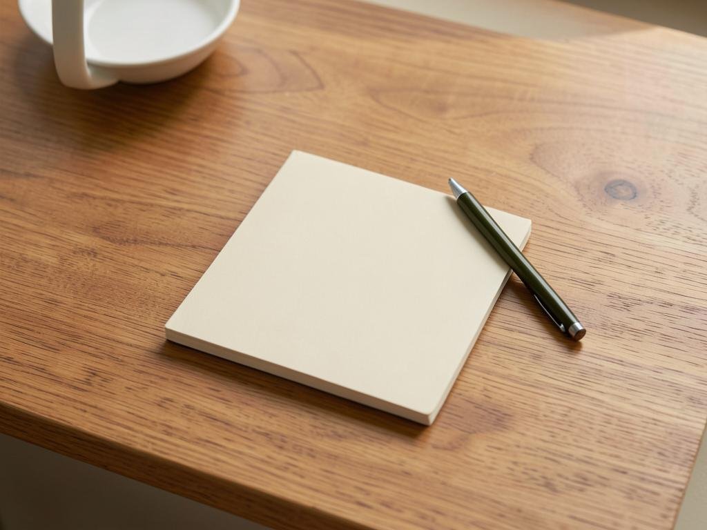Caderno e caneta sobre mesa de madeira, imagem simbólica da consulta